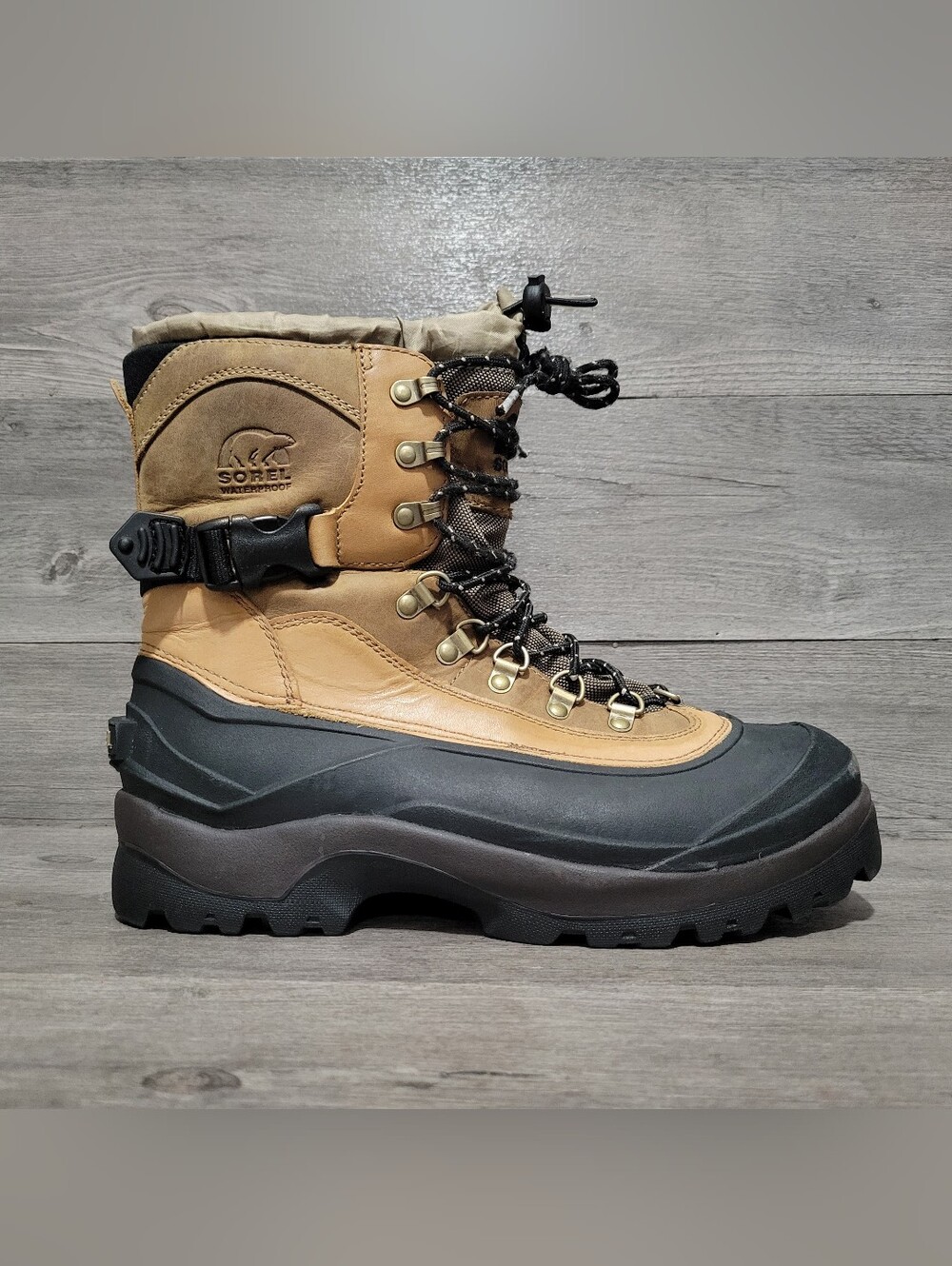 Sorel Conquest Boots Mens Size 11 Bark Brown Leather Waterproof Insulated
